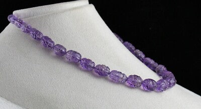 Certified Antique Natural Amethyst 332ct Carved Sterling Silver Long Necklace
