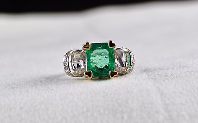 Certified Natural Colombian Emerald 2ct Octagon Natural Diamond 18k Gold Ring