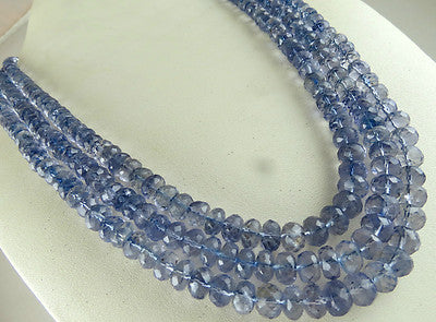 Certified Natural Blue Iolite 568ct Faceted Beads Gemstone Ladies Necklace