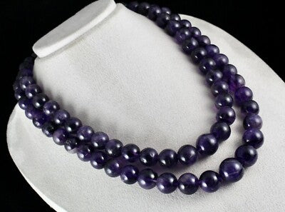 Natural Amethyst Beaded Necklace 2 Line 1705 Carats Big Round Gemstone Strings