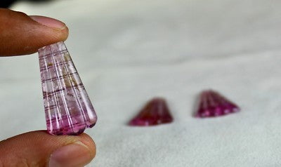 Natural Pink Tourmaline Carved 3 Pcs 42.32 Ct Gemstone Earring Pendant