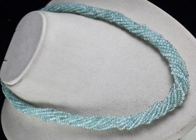 Natural Blue Aquamarine 380 Ct Round Beaded Sterling Silver Necklace