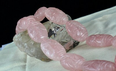 Certified Rare Big Rose Quartz 2027ct Carved Beads Sterling Silver Necklace