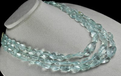 Certified Natural Aquamarine 914 Ct Faceted Tumble Beads Blue Necklace