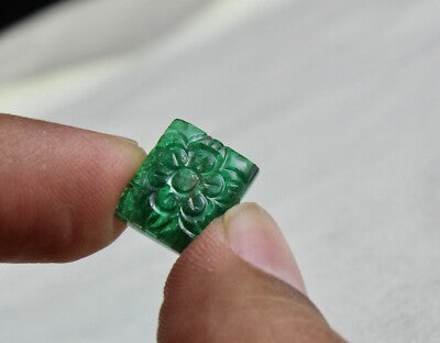 Zambia Emerald Carved Rectangle Gemstone Ring Pendant 7.56 Ct Design