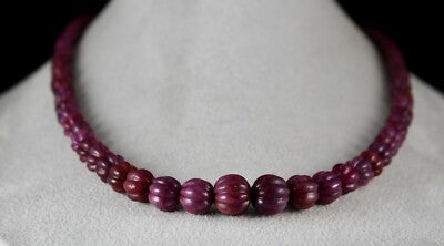 Certified Natural Unheat Ruby Carved 513ct Melon Gemstone Beads Necklace
