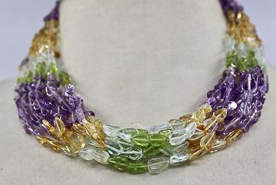 Multi Colour Peridot 10ct Citrine Amethyst 18" Gemstone Beads Necklace