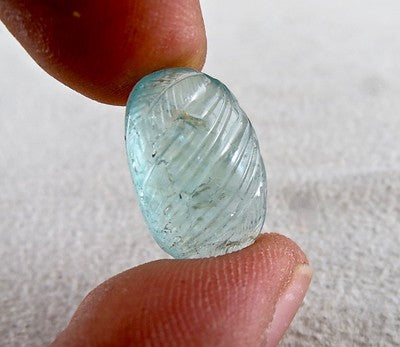 Natural Blue Aquamarine Beryl 19x12mm Carved Gemstone 14.09ct For Ring Pendant