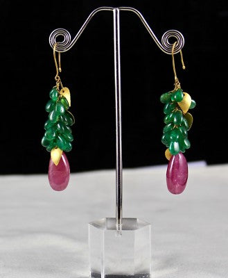 Certified Natural Zambian Emerald 10ct Burmese Ruby Teardrop 18k Gold Earrings