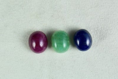 Certified Natural Ruby Emerald Blue Sapphire Cabochon Oval 16mm 51ct Gem Pendant