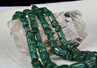 Certified Vintage Natural 785 Ct Emerald Beads Green Gemstone Necklace
