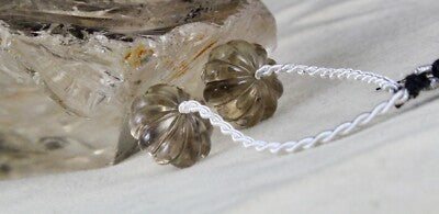 Natural Black Smoky Quartz 37ct Carved Melon Beads Gemstone For Design