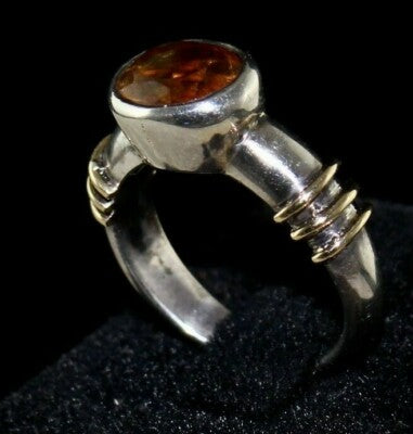 Ladies Antique Yellow Citrine 10ct Sterling Silver 18k Gold Ring For Wedding