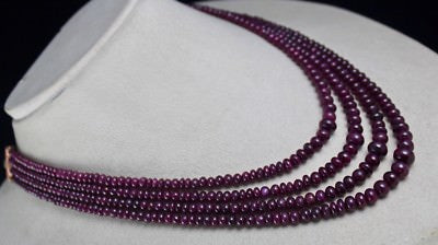 Certified Natural Unheated Ruby Beads Necklace 399 Ct Red Gemstone Statement 4mm
