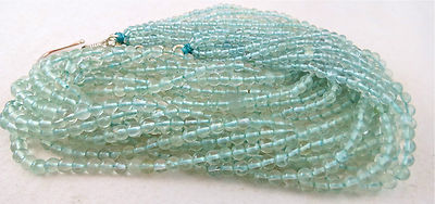 Blue Natural Aquamarine 533 Ct Round Beads Sterling Silver Necklace 10 String