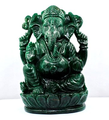 Certified Natural Green Quartz 13565 Ct 8" Lord Ganesha Statue For Home Decor
