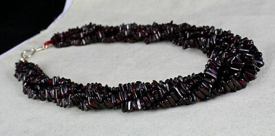 Sterling Silver Necklace Natural Garnet Triangle Beads 1432ct Red Gem For Women
