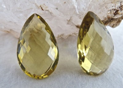 Natural Lemon Quartz Pear Pair 25mm 45ct Gemstone For Earring