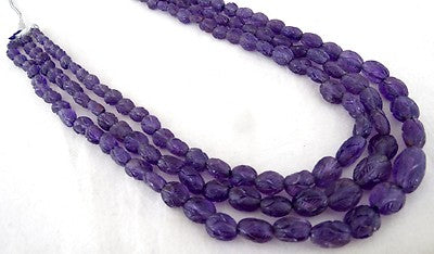 Certified Natural Amethyst 696ct Carved Bead Necklace, Antique Gemstone String