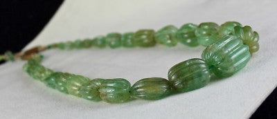 Certified Natural Emerald 900ct Carved Beads 27mm Vintage Necklace For Women