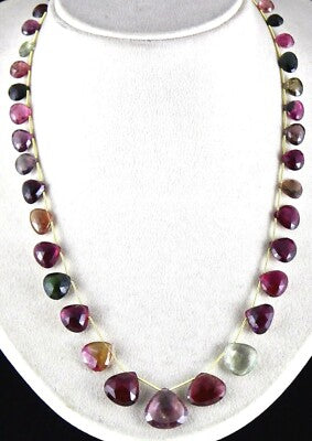 Certified Multi Watermelon Tourmaline 189 Ct Heart Tear Drops Gemstone Necklace