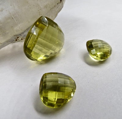 Lemon Quartz Faceted Drops 3 Pcs Gemstone Carat Weight For Pendant & Earring Set