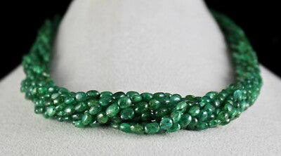 Luxury Antique Emerald Necklace 11 L 442 Ct Certified Natural Gemstone Beads