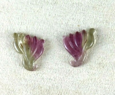 Natural Tourmaline Carved Leaves Pair 7.83 Ct Multi Gemstone Earring Designing