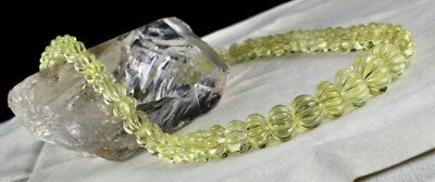 Natural Lemon Quartz Carved Bead Necklace 523ct Semi Precious Gemstone For Women