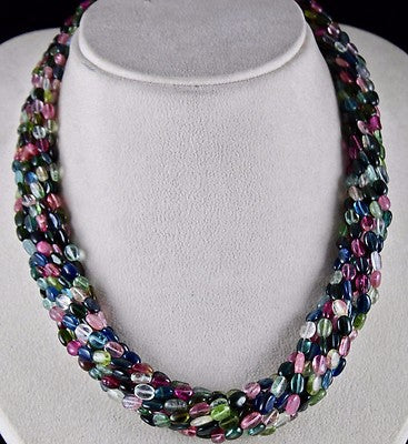Certified Natural Multi Tourmaline 630 Ct Sterling Silver Long Beaded Necklace