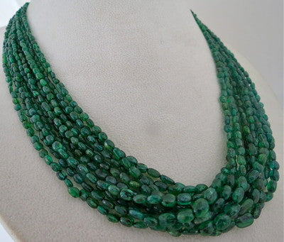 Certified Antique Natural Emerald Beads Nugget Necklace 366 Ct Estate Gemstone