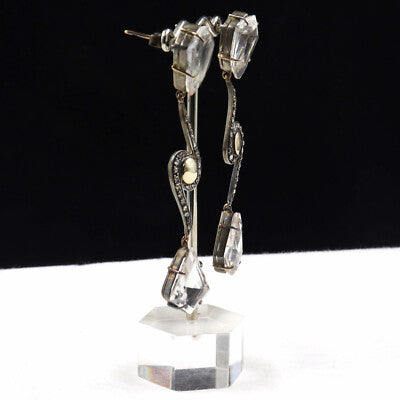 Natural Rock Crystal Quartz Diamond 71.44ct 18k Gold Sterling Silver Earrings