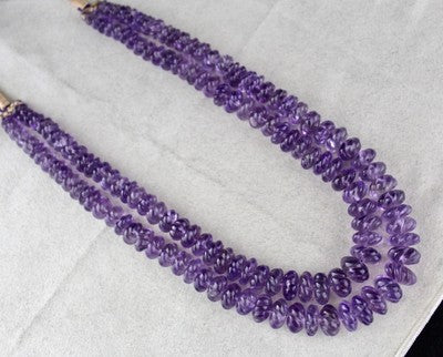 Certified Natural Amethyst Beads Carved Melon Necklace 886 Ct Purple Fashion