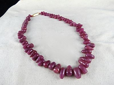 Certified Natural Ruby Necklace 325 Ct Carved Beads Fancy Drops Vintage Gemstone