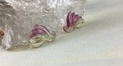 Natural Tourmaline Carved Leaves Pair 7.83 Ct Multi Gemstone Earring Designing