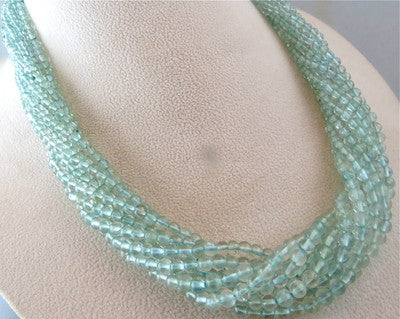 Blue Natural Aquamarine 533 Ct Round Beads Sterling Silver Necklace 10 String