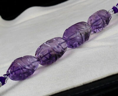 Natural Amethyst 238ct Carved Beads 4 Pcs Gemstone Designing Jewels