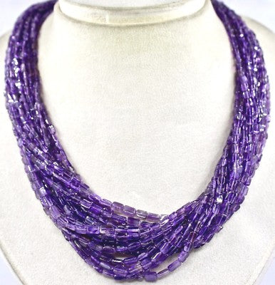 Natural Purple Amethyst Square 747 Ct Beads Sterling Silver Necklace 17"