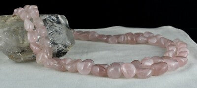 Natural Rose Quartz Nugget Necklace 2 Line, 1109 Ct Gemstone Beaded Strings