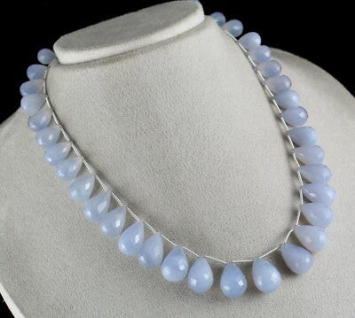 Natural Blue Chalcedony Teardrop Beads Necklace 438ct Gemstone Fine Jewelry