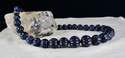 Natural Blue Jade Carved Round Gemstone 785 Ct Sterling Silver Necklace