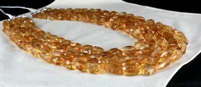 Certified Natural Yellow Citrine 1761 Ct Beads Gemstone Fashion Necklace