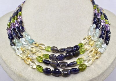 Iolite 4ct Peridot Aquamarine Citrine Amethyst Cabochon Beads Necklace
