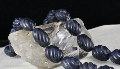 Blue Jade Carved Beaded Necklace 1 Line 1301 Ct Natural Stone Sterling Silver