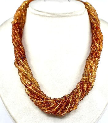 10 Line Natural Citrine Beads Necklace 680ct Sterling Silver Fashion Jewelry