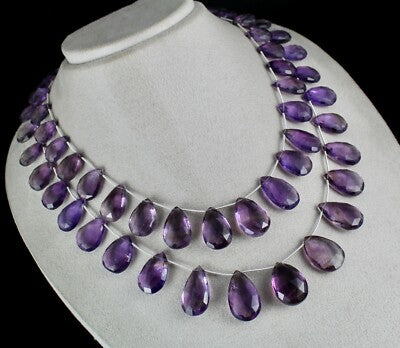 Certified Natural Amethyst Tear Drop Beads Necklace 783ct 24mm 755 Carats