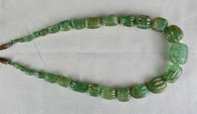 Certified Natural Emerald 900ct Carved Beads 27mm Vintage Necklace For Women