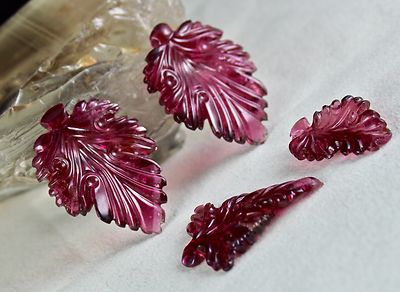 Certified Natural Pink Tourmaline Carved Leaves 4pcs 151ct Earrings Ring Pendant