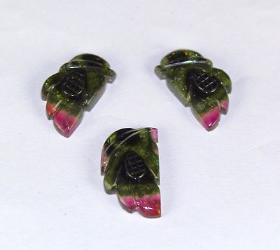 Natural Multi Tourmaline Carved 3 Pcs 28.26ct Gemstone For Designing