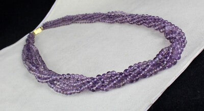 Elegant 562ct Natural Amethyst Round Beads 5 Line Gemstone Necklace For Women